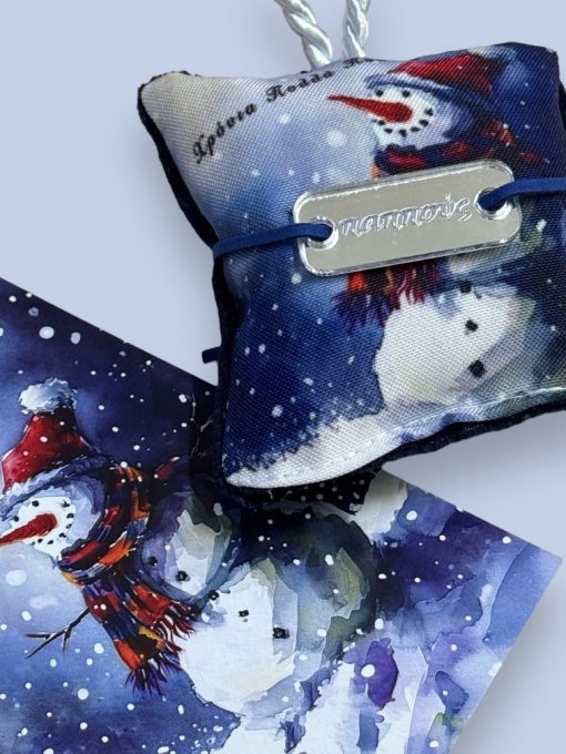 Χριστουγεννιάτικο Μαξιλαράκι "Blue Snowman" με Βραχιολάκι και ευχετήρια κάρτα! - Image 3