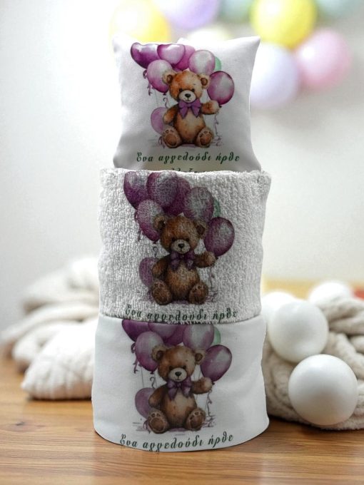 Τούρτα από Πάνες για Κορίτσι "Teddy Bear Pink Balloons" - Βρεφικά Είδη & Προίκα Μωρού (Silver) - Image 3