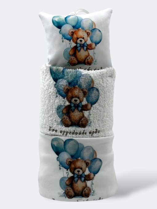 Τούρτα από Πάνες για Αγοράκι "Teddy Bear Blue Balloons" - Ιδανικό Δώρο για Νεογέννητο (Silver) - Image 2