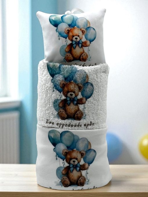 Τούρτα από Πάνες για Αγοράκι "Teddy Bear Blue Balloons" - Ιδανικό Δώρο για Νεογέννητο (Silver) - Image 3