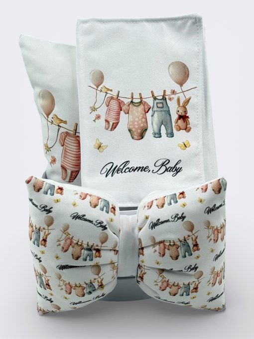 “Welcome Baby” Καπελιέρα με λευκά είδη και προίκα (Silver) - Image 2