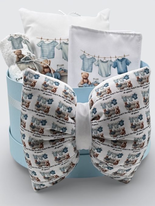 “Blue Teddy Bears Laundry” Καπελιέρα με λευκά είδη και προίκα (Gold) - Image 2
