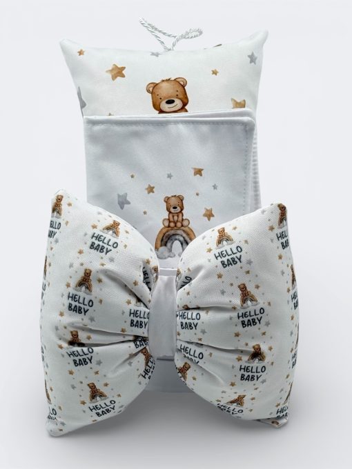 “Hello Baby Teddy” Καπελιέρα με λευκά είδη και προίκα (Silver) - Image 2